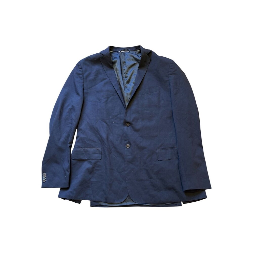 Lands' End Navy Blue Wool Blend Stretch Blazer Suit Jacket Mens 48 Long 48L⁠